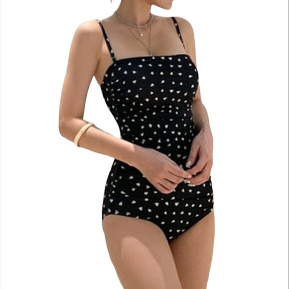 Handmade Swimsuit Women's Size Medium Black White Twist-Top Ruched One Piece - Picture 2 of 8